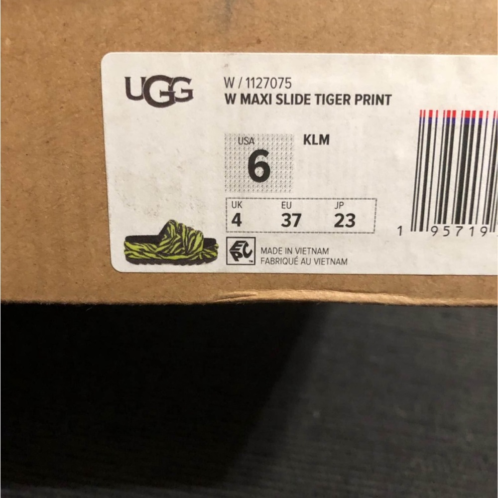 UGG Maxi Slide Zebra Print Sandals - Green and Black